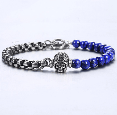 Natural Lapis Lazuli & Steel Link 2 pc Men's Skull CAREER Bracelet